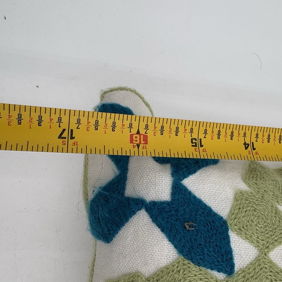 Set 2 Boho Embroidered Throw Pillows 16x16 Geometric Floral Zip Cover W/ Inserts - Picture 9 of 10